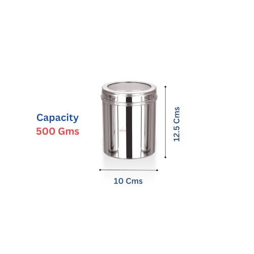 Image of Ebun Heavy Gauge See Through Stainless Steel Containers | Stainless Steel Dabba Set for Kitchen | Air Tight Steel Containers for Storage | Steel Containers for Kitchen 500 Gms | Set of 6