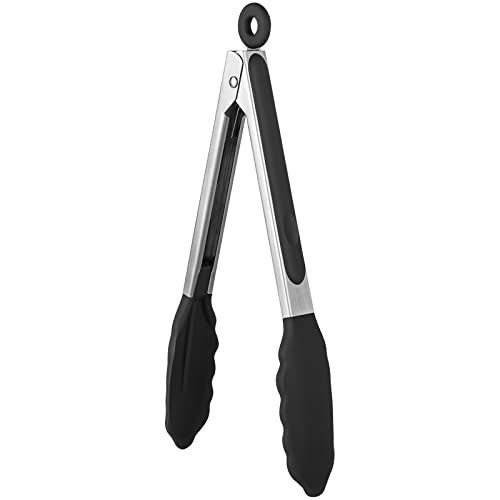 U-Taste 23 cm Silikon-Küchenzange 315℃ hitzebeständige Kochzange mit fest versiegelten Antihaft-Gummispitzen & silikonbeschichtetem Stahlgriff & glatter Verriegelung zum Servieren von Grill (Schwarz) Cover