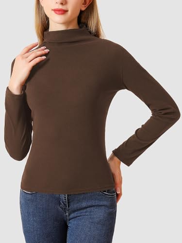 Women's Mock Turtleneck Shirt Long Sleeve Fitted Thermal Shirts Basic Layer Tops4