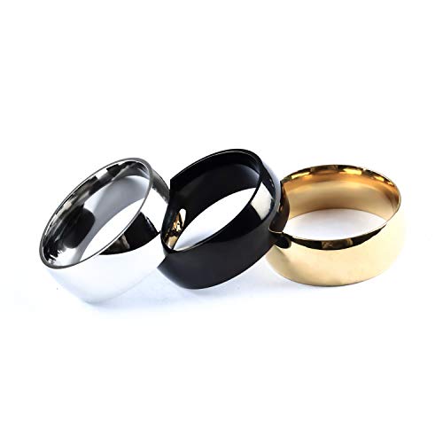 Caramel 8mm Stainless Steel Ring Set (3 Pcs) for Men Women Wedding Ring Cool Simple Classical Band (10)