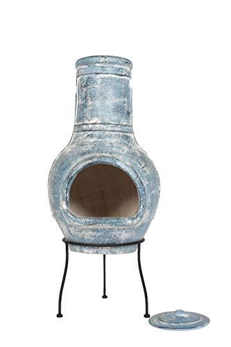 La Hacienda Banded Clay Chimenea, Large-Blue