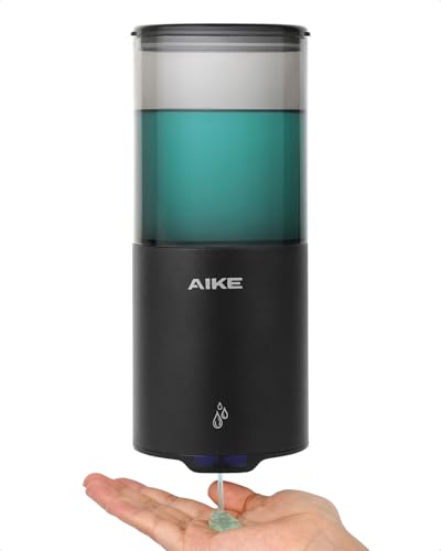 AIKE Distributeur de Savon Automatique pour Liquide, Montage Murale pour Cuisine et Salle de Bain, IPX7 Étanche avec 400ml Acier Inoxydable Noir Mat