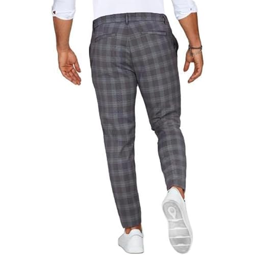 Men Checked Printed Dress Pants Plaid Casual Slim Fit Stretch Pant Stylish Flat Front Business Pencil Trousers2