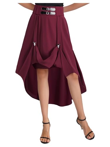 YiZYiF Women Renaissance Skirt High Waist Adjustable Hem A-Line Vintage Skirt for Rave Party