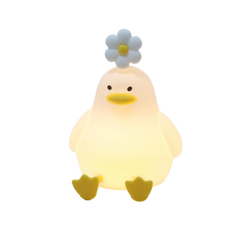NIEBYI Cute Night Light for Kids,LED Squishy Novelty Animal Night Lamp,7 Color Lighting,Portable Small Lamp for Desk Decor,Funny Gifts Stuff for Boys Girls Baby (Flower Duck)