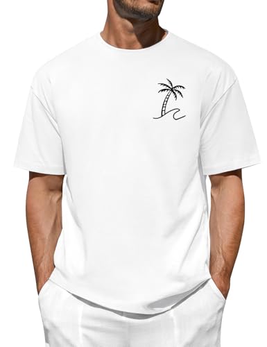heekpek Camisetas Manga Corta Hombre Verano Algodon T Shirt Basica Camisetas Media Mang Cuello Redondo con Estampado, C Blanco, L