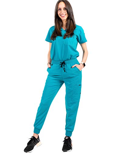 Image of Mim Women's Jogger Scrub Pants Caribbean-Blue S Regular