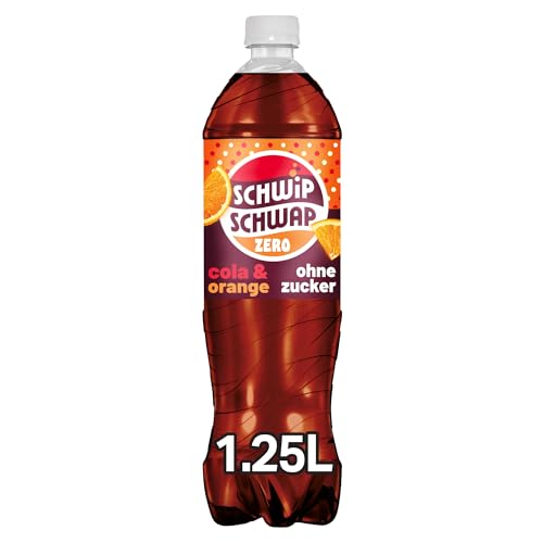 SCHWIPSCHWAP ohne Zucker – Koffeinhaltiges Cola-Erfrischungsgetränk mit Orange in Flaschen aus 100% recyceltem Material, EINWEG (6 x 1.25 l)