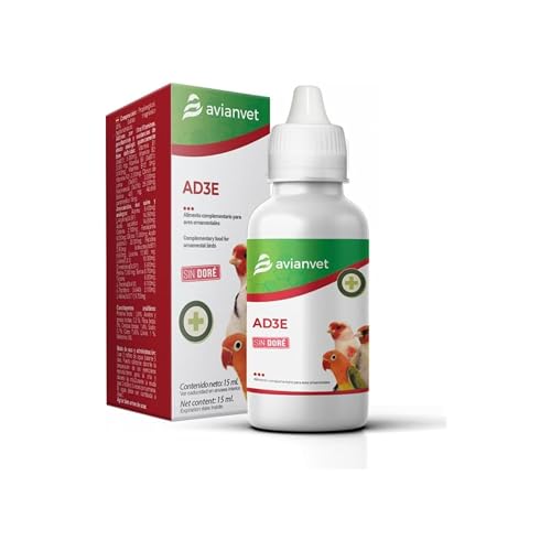 AVIANVET AD3E sans Doré | Complément Vitaminé pour Oiseaux | Vitamines A, D3, E et C | Spécial Préparation à la Reproduction 15 ML