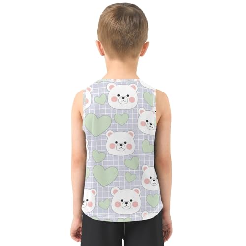 J JOYSAY Cute Bear Heart Plaid Boys Tank Top Sleeveless Muscle Shirts Quick Dry Workout Active Sport Kids T-Shirts 3-15T3