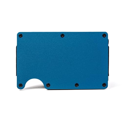 Image of Minimalist Carbon Fiber Wallet for Men, Money Clip Cash Strap Wallet, RFID Blocking Metal Wallet Aluminum Card Holder,Front Pocket Wallet(Matte Blue)
