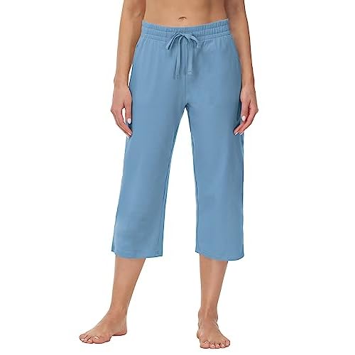 Cakulo Womens Capri Pants Wide Leg Yoga Capris Summer High Waisted Casual Lounge Cropped Pants with Pockets