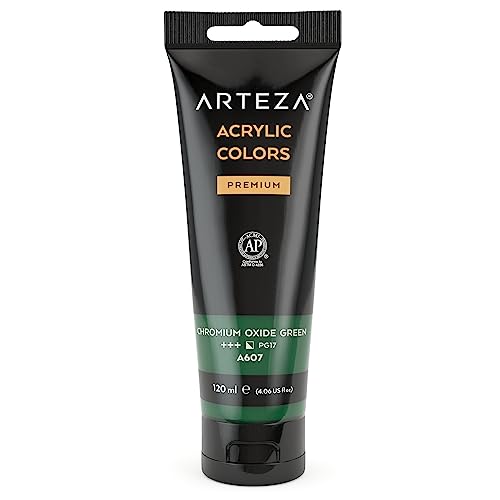 Image of ARTEZA Acrylic Paint Chromium Oxide Green Color (120 ml Pouch, Tube), Rich Pigment, Non Fading, Non Toxic, Single Color Paint for Artists, Hobby Painters & Kids