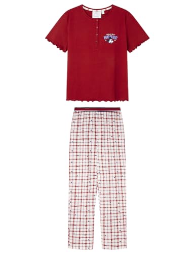 Women'secret Pijama de Manga Corta y pantalón Largo Colección Multilicense Campus, Standard Red, L para Mujer
