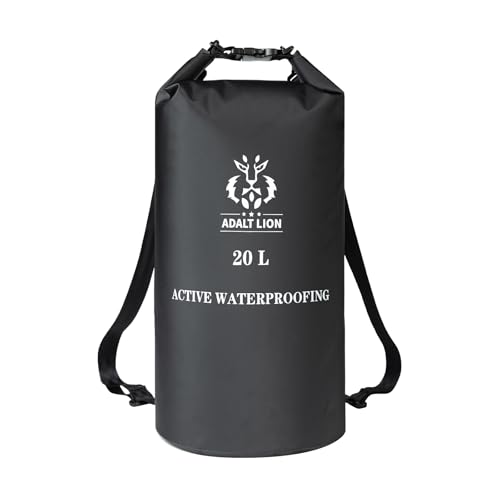 Image of Waterproof Dry Bag 5L /10L /20L - Roll Top Waterproof Backpack for Swimming, Kayaking, Hiking, Floating - Boating Bag with Double Zipper Seal & Adjustable Shoulder Strap (Black, 20 L)