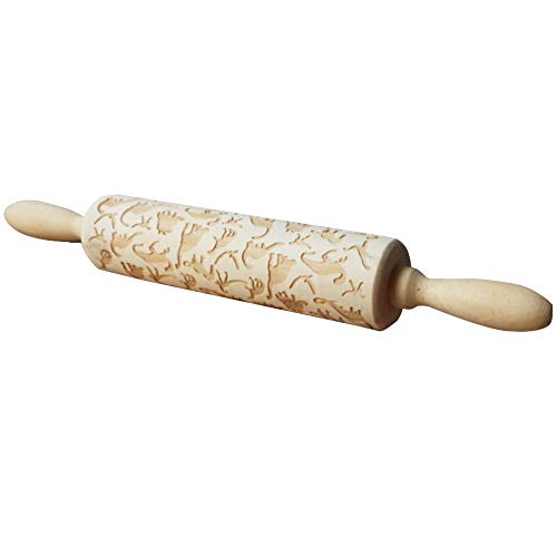 HOMOW Rolling Pin with Dinosaurs 3d Pattern, Cookie Stamp, Dinosaurs Imprint Embossing Roller, Embossing Rolling Pin