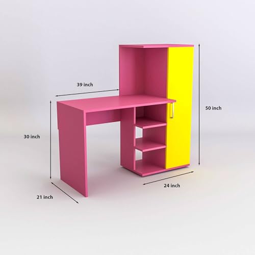 Image of Engineered Wood Office & Study Table for Study Room /Office /Work from Home || Engineered Wood Study Table || Freestanding || (Pink & Yellow) |