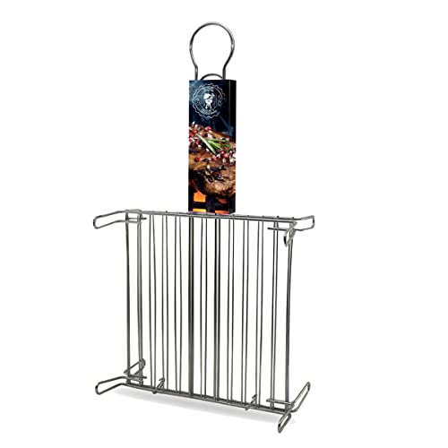 Grille double sur pieds pour barbecue en acier, grille de barbecue portable - Longueur 25 x Profondeur 25 cm -JUANIO-