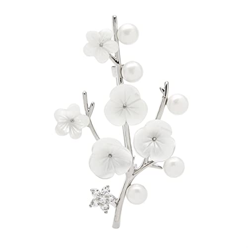 Broche fleur en nacre naturelle et perle élégante pour femme