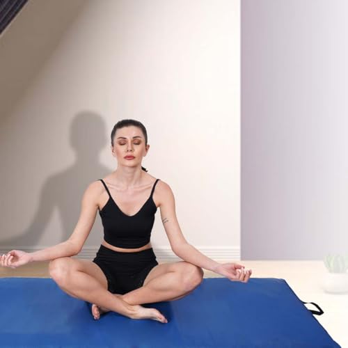 Image of ABB INITIO GYM PVC Leatherette Yoga Mat, Unbeatable Non Slip Raxine, Eco Friendly and Odorless Lightweight and Extra Large Size with 10 MM Thickness (Blue)