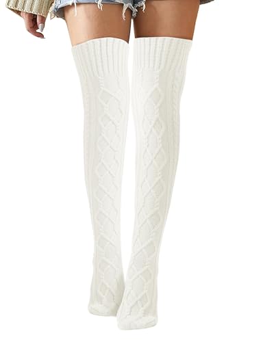 Buauty Women's Thigh High Socks Cable Knitted Knee High Socks Over The Knee Leg Warmers Extra Long Winter Stockings Fashion