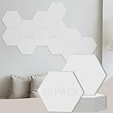 Soon Global 12-Pack Hexagon Acoustic Panels, 14' X 12' X 0.4' High Density Sound Absorbing Foam Panels, Beveled Edge Noise Blocker, Adhesives Not Included, White