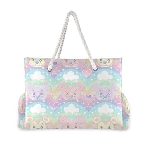 Bear Cartoon Large Capacity Large Beach Tote with side pocketes Bag, Shoulder Weekender for Travel Gym Vacation2