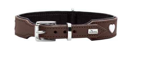 Hunter Hundehalsband Love, Farbe: braun/schwarz, weiches, Robustes Rindsleder, einzeln eingenähte Herzen, handgefertigt, hoher, besonders anschmiegsam, Made in Germany, Größe 32