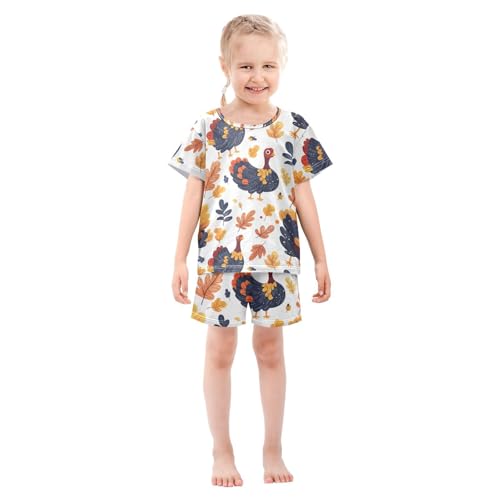 Pajama Short Sets Turkey Leaves Autumn Pattern Soft Cotton Summer Sleepwear 2 Piece PJS Size 5-14T4