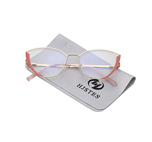 Image of HJSTES Blue Light Blocking Glasses Women Trendy Cat Eye Metal Frame Computer Reading Eyewear(Pink)