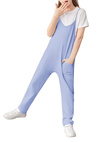 Cnkwei Girls' Casual Sleeveless Jumpsuits Spaghetti Strap Loose Romper Long Pants with Pockets