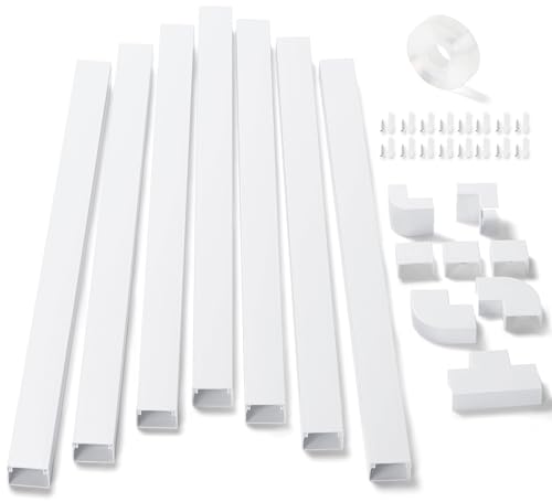 Image of 126in Cord Hider Kit, ZhiYo Wire Hiders for TV on Wall, Paintable Cable Management Kit, Wire Cover for Wall Mount TV, White Cable Raceway, Cord Cover Wire Management Kit, 8 x L15.7in W1.18in H0.67in