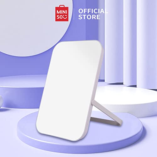 Image of MINISO Makeup Mirror Square Dual-Use Vanity Mirror, 8-Inch Portable Folding Table Mirror with 90Adjustable Stand, Travel Cosmetic Mirror Hanging Bathroom for Makeup, 21x14.8cm (White)