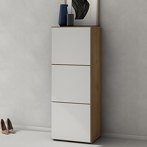 doporro Meuble à Chaussures Chêne Clair et Blanc Mat 45x120cm Rangement Armoire à Chaussures 6 Compartiments Range-Chaussures 02