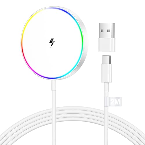 15W Wireless Charger for iPhone Cable Mag-safe Charger,2M Apple Charging Pad Charger Cable with USB to USB C Adapter for iPhone 16/16 Pro/15 Pro Max/15 Pro/15 Plus/15/14/14 Pro/13/12/AirPods
