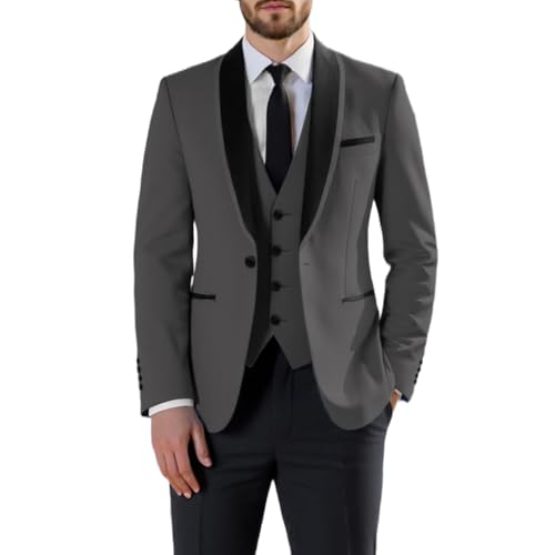 JinXuanYa Mens Suit 3 Pieces Slim Fit Suit for Men Formal Business Prom Tuxedos for Groomsmen Wedding(Blazer + Vest + Pants)