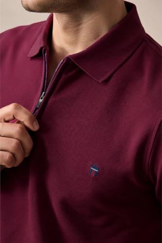 Image of Louis Philippe Men's Slim Fit Zipper Polo T-Shirt in 100% Cotton Pique Fabric for Casual Wear