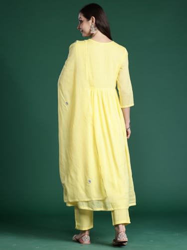 Image of INDO ERA Women's Pure Cotton Embroidered Thread Work Kurta & Pant with Dupatta Set (IEAI13046)