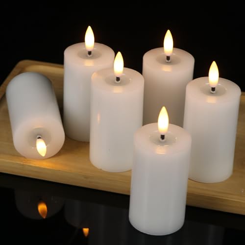 Image of Votive Candles Battery Operated, 6 PCS Real Wax White LED Votive Flemeless Candles with Remote Timer and Flickering 3D Flame, Pillar Candle for Home Wedding Party Decor(1.9 inch x 4.5 inch)