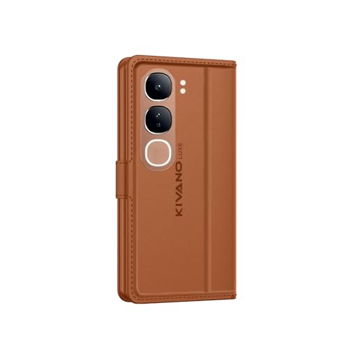 Image of KIVANO LUXE Compatible for Vivo Y29 5G Luxury Handmade Leather Magnetic Flip Folio Case | Card Holder & Kickstand | Slim Protective Cover | Unisex - Brown