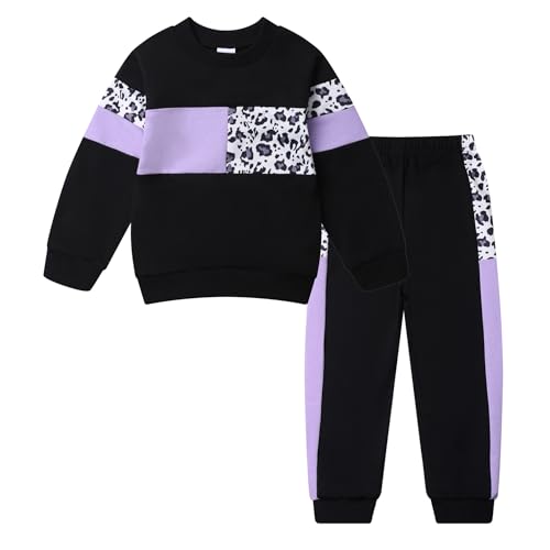 Image of Toddler Girls 2 Piece Cute Outfits, Crewneck Sweatshirt with Jogger Pants Kids Clothing Set for Fall Winter