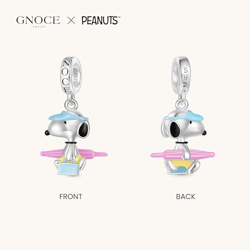 GNOCE Summer Beach Bum Peanuts Snoopy Pendant Dangle Charm Bracelet for Women, S925 Sterling Silver Dangle Charms for Women Wife, Valentine‘s Day, Mother’s Day Jewelry2