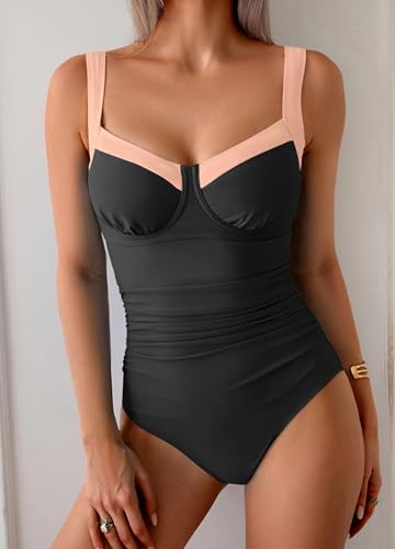 Image of B2prity Women's One Piece Swimsuits Tummy Control Bathing Suits Push Up Swim Suit Color Block Swimwear
