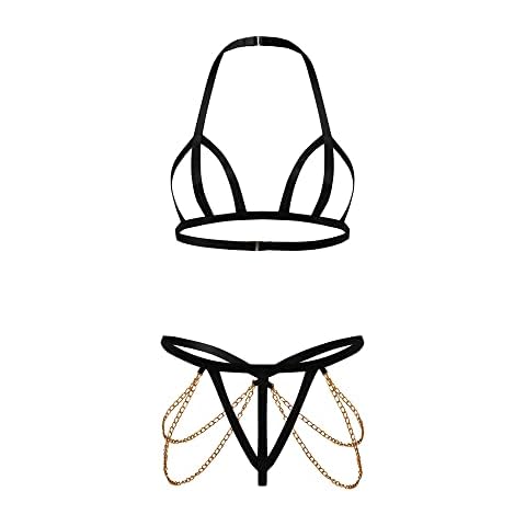 TTPSRY Women Cut Out Lingerie Set Sexy Bra and Panties Set Bandage Bikini Underwired and Knickers Nightwear for Valentine's Day (L) Black Cover