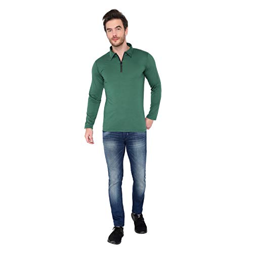 Image of Men's Cotton Blend Full Sleeve Zip Neck Polo T-Shirt (Pack of 1)