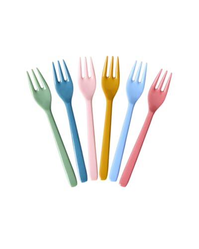 Rice Melamin Gabel 6er-Set - Zart Bunt - Mehrfarbig Kindergabel Kuchengabel Bruchsicher Campinggeschirr Melamingeschirr Kinderbesteck BPA-frei Länge: 14,5 cm