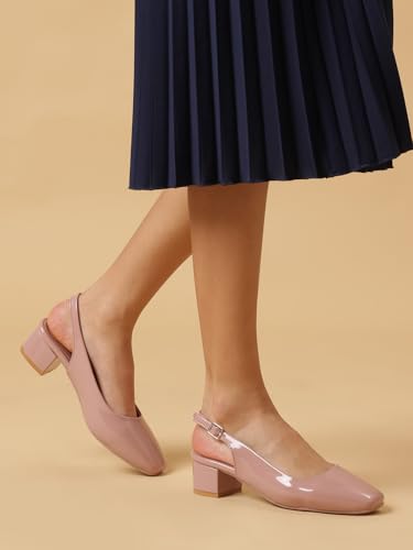 Image of Marc Loire Women Square Toe Solid Block Heel Pumps for Office, Party and Formal Wear