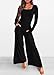 KIRUNDO Long Sleeve Jumpsuit for Women 2025 Summer Fall Fashion Lightweight One Piece Square Neck Wide Leg Romper Pockets(Black, Medium)