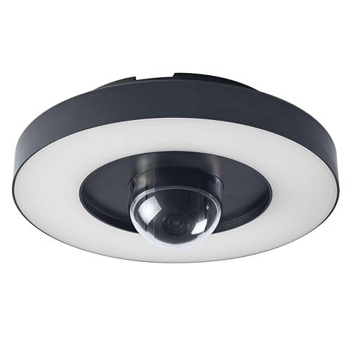 OSRAM SMART+ CIRCLE lampada da parete e soffitto da esterno con telecamera e altoparlante, luce LED bianca calda (3000K), grigio scuro, scheda di memoria, tecnologia Smart WiFi
