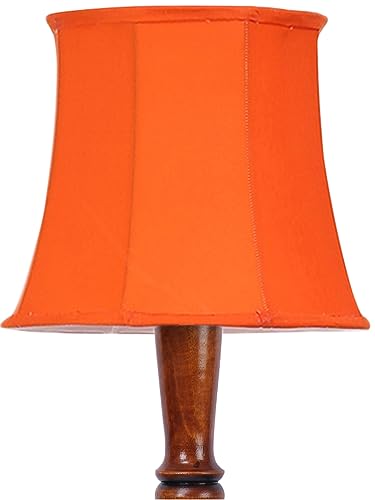 Image of Cylindrical Drum Floor Lamp with Wooden Base - Height 57 Inches, Orange | Modern Standing Lamp for Home, Living Room, Bedroom & Office | Elegant Lighting Decor | Cotton